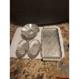 3-Vintage Farber & Shlevin Hand Wrought Aluminum Serving Tray Dish Pedastal Rose